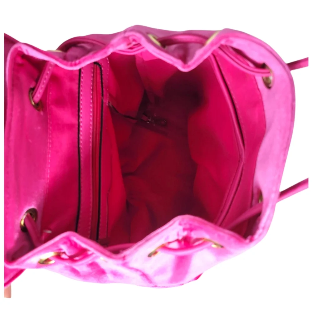Fuschia Pink Quilted Bucket Backpack Purse